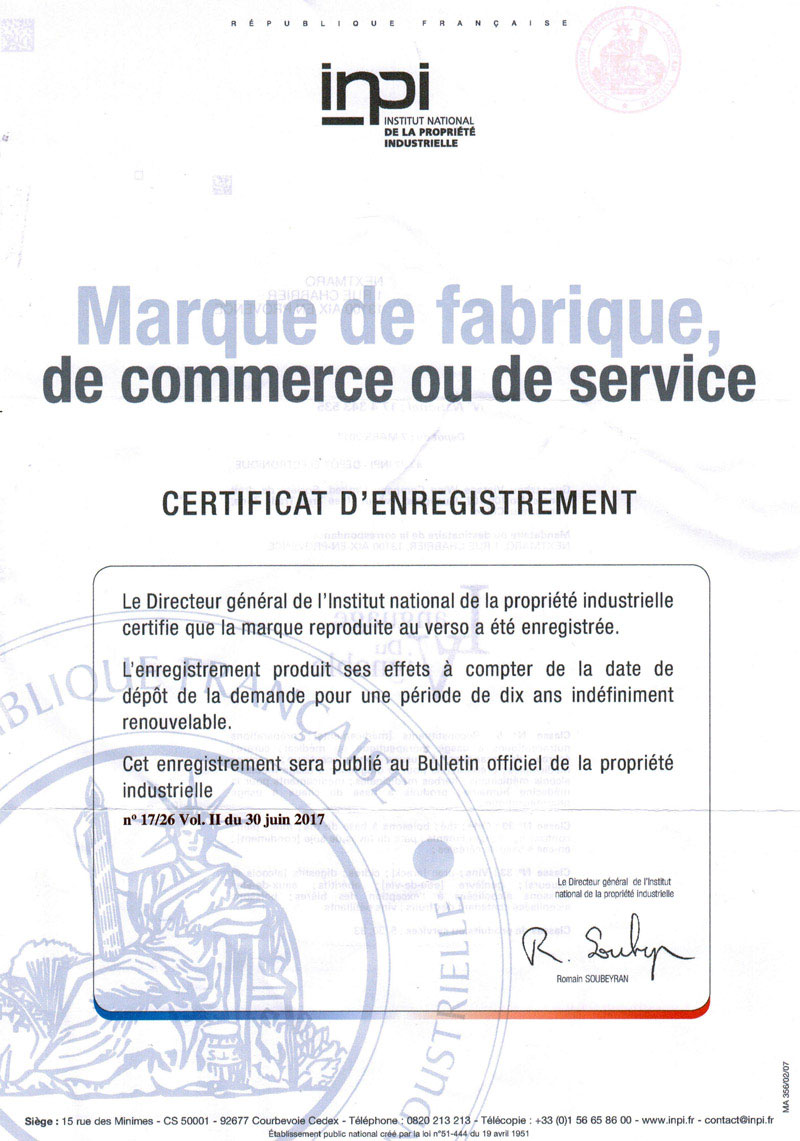 法国商标注册证书