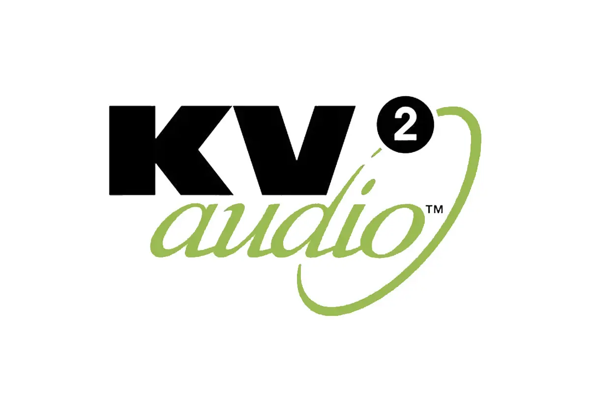 KV2 Audio品牌LOGO设计案例-字母元素标志设计