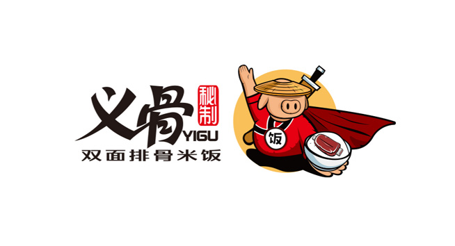 义骨双面排骨米饭logo设计含义及餐饮品牌标志设计理念