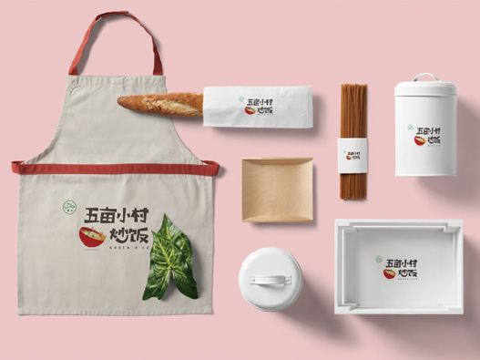 五亩小村炒饭logo设计含义及餐饮品牌标志设计理念