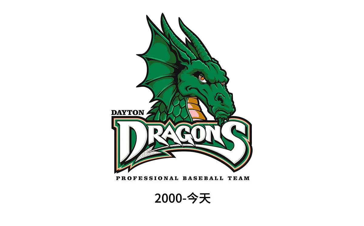 Dayton Dragons美国代顿龙职业棒球队往年旧logo设计-棒球队标志设计