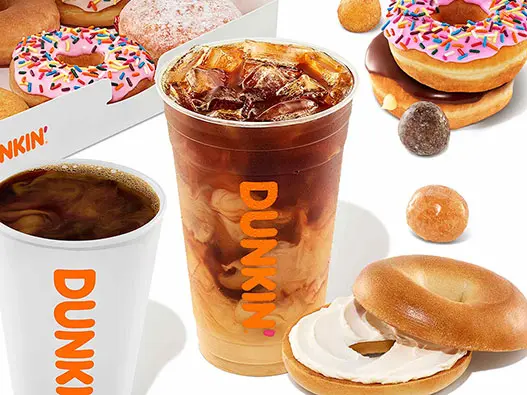 Dunkin Donuts美国唐恩都乐快餐连锁logo设计含义及甜甜圈标志设计理念