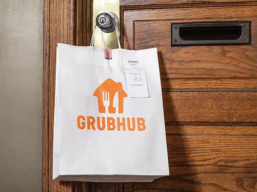 Grubhub美国在线食品配送平台logo设计含义及在线服务标志设计理念