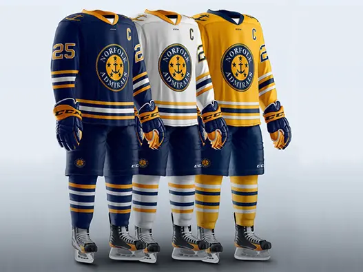 Norfolk Admirals诺福克海军上将曲棍球俱乐部标志设计含义及冰球运动logo设计理念